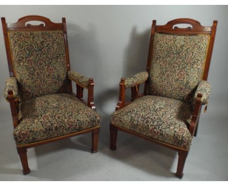 A Pair of Late Victorian Mahogany Framed Armchairs with Tapestry Upholstery. 