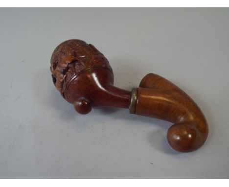 A Carved Wooden Black Forest Pipe Bowl Decorated with Stags and Hunting Lodge in Forest. 14.5cm High