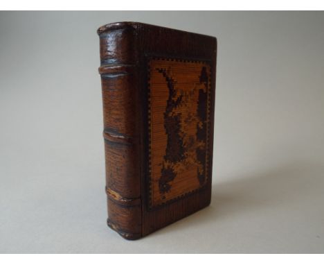 A 19th Century Continental Wooden Puzzle Box in the Form of a Book. Centre Panel of Mircomarquetry Depicting St Bernard Dog 
