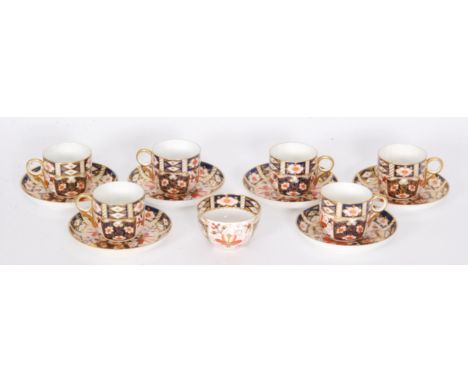 A set of six early 20th Century Royal Crown Derby coffee cups and saucers decorated in the Imari 2451 pattern together with a