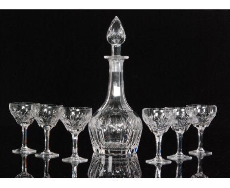 A later 20th Century Stuart & Sons clear cut crystal decanter in the Cardinal pattern with mitre cut lozenges and fine engrav