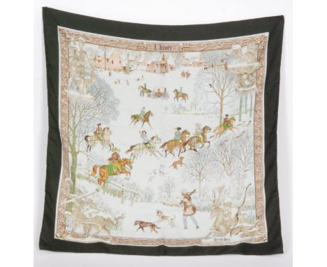 A vintage Hermes scarf L'hiver designed by Phillippe Ledoux