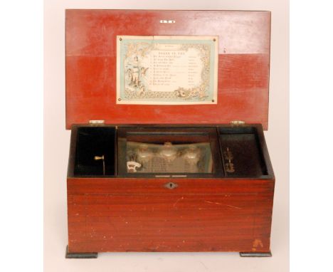 A bells-in-view musical box playing ten airs with tune card, butterfly strikers, cylinder 16cm, in simulated and transfer pri