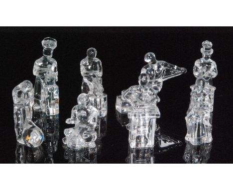 Eight assorted later 20th Century Orrefors figures from the Craftsman Series designed by Olle Alberius comprising a cook, chi