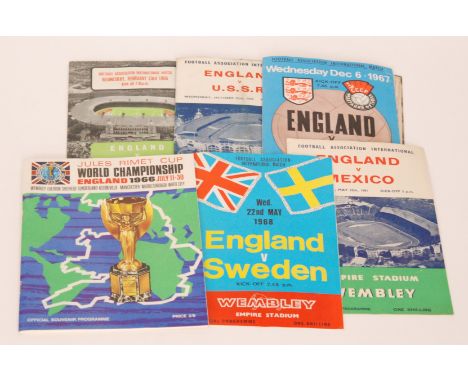 A 1966 England World Championship programme together with various Wembley programmes 1958 and 1967 England v USSR, 1961 Engla