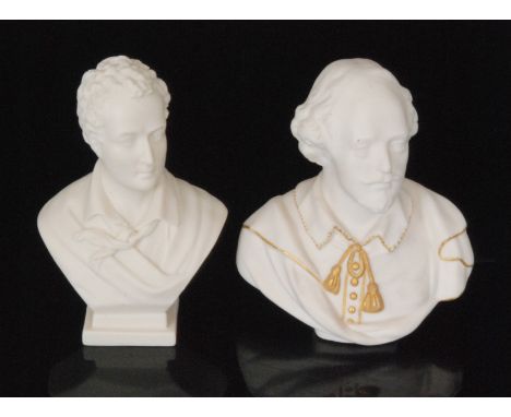 Two late 19th Century W.H Goss parian busts, the first modelled as William Shakespeare, the second modelled as Byron, both wi