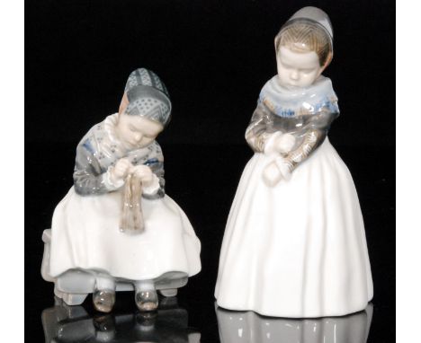 Two Royal Copenhagen figures designed by Lotte Benter, the first modelled as an Amager Girl, model 1251, the second as a youn