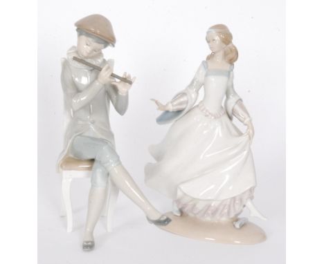 Two Lladro figures, the first modelled as Cinderella, the second a seated boy playing the flute, both with printed marks (2)
