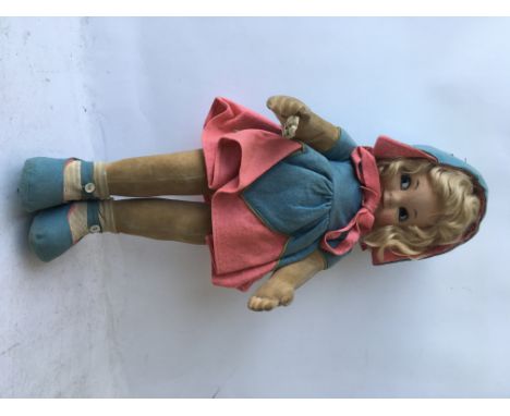 A vintage Chad Valley felt doll 1960s in a rare complete condition , she stands approximately 45cm