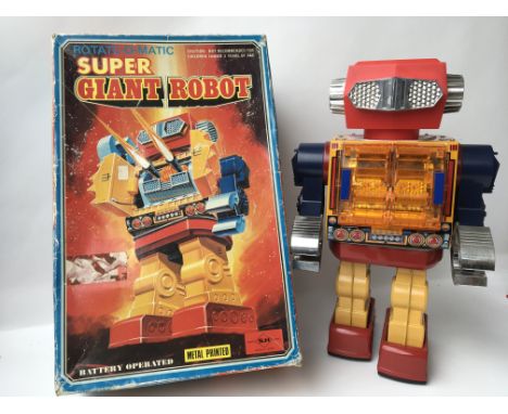 A Japanese boxed, plastic and tinplate, battery operated, Rotate o matic Super Giant Robot