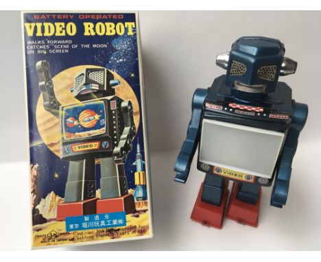 A Japanese boxed, plastic and tinplate, battery operated, Video Robot