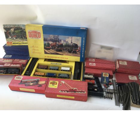 A collection of boxed Hornby Dublo 2 rail train set including Diesel - electric goods train set 2030, Boxed Tank loco BR blac