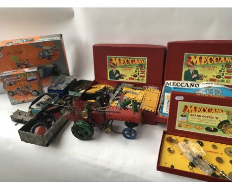 A collection of Meccano including a boxed set Gears outfit "B", a box of loose Meccano, a box of instruction manuals, plus ti