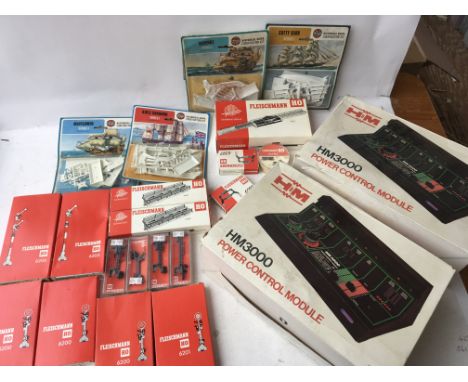 Fleischmann boxed trackside accessories and 2 HM 3000 power controllers