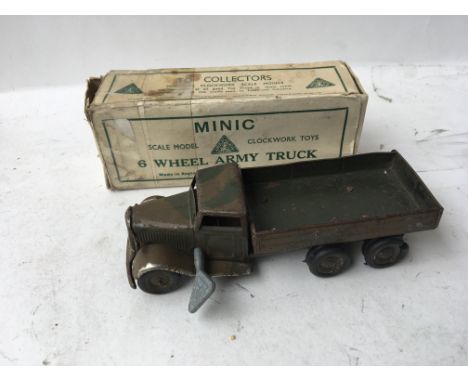 Triang Minic boxed tinplate clockwork 6 wheel Army truck