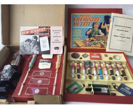 A boxed New Scientist Microscope in unused condition also a Merit Chemistry outfit in unused condition 1950s - 1960s
