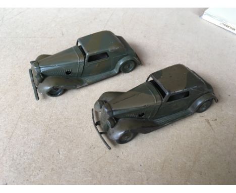 Triang minic tinplate, clockwork, 2x Army Vauxhall cabriolet