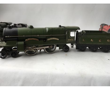 Pre war tinplate Flying Scotsman engine and tender numbered 4472 in LNER green