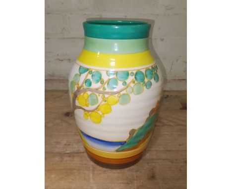 A Clarice Cliff Fantasque Bizarre vase decorated in secrets pattern, Wilkinson &amp; Newport back stamps, height 25cm.  Condi