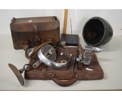 An electric drill and motor together with a vintage leather case and other items