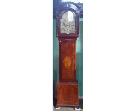 An impressive 19th century mahogany and shell inlaid longcase clock, having silvered arch dial, bearing the name Thomas Field