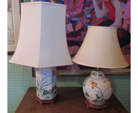 A 20th century Chinese ginger jar, now converted to a table lamp, together with another. Condition Report: Overall condition 