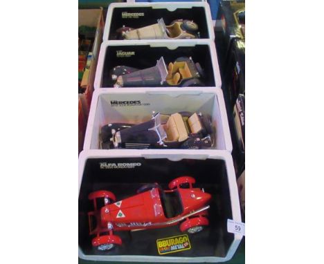 A collection of four Bburago die-cast cars, to include: Alpha Romeo 8C, 2300 Monza (1931), Mercedes Benz 500K Roadster (1936)