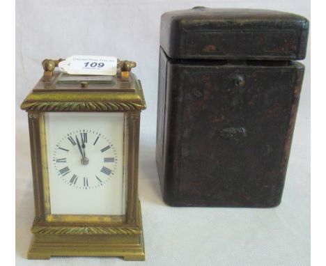 A 19th century French eight day repeating carriage clock with surety roller movement in own travelling case. Condition Report