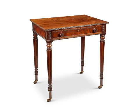 A George IV mahogany chamber table attributed to Gillows
The rectangular top with reeded edge and hinged stationery compartme