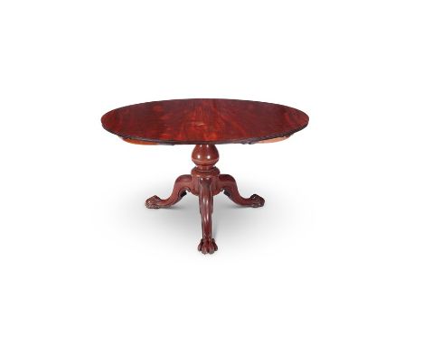 A William IV mahogany circular extending dining table attributed to Gillows
In the manner of Gillows, the circular reeded top