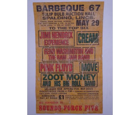 JIMI HENDRIX, PINK FLOYD, CREAM &amp; Others BARBEQUE 67 Concert Poster (1967) - "BARBEQUE 67" organised by Brian Thomson and