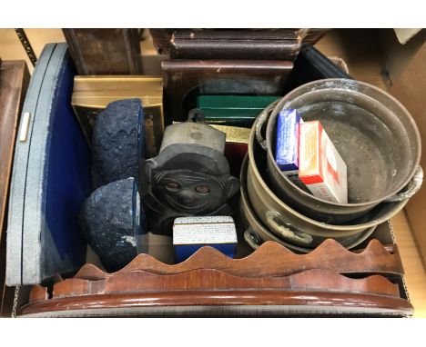 A box of assorted china wares to include "Thistledown" coffee cans and saucers, Paragon teacups and saucers, various decorati