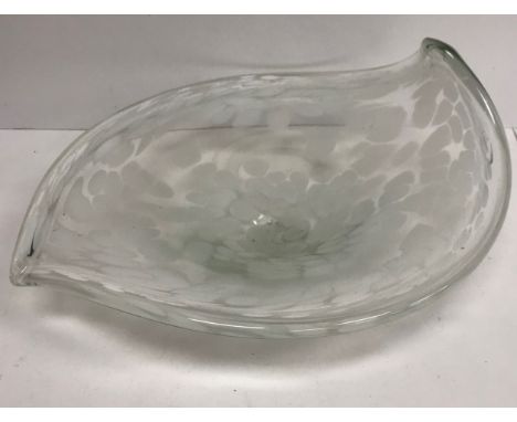 A Murano glass white enamel decorated leaf-shaped fruit bowl, 37 cm wide x 36 cm deep x 17 cm high