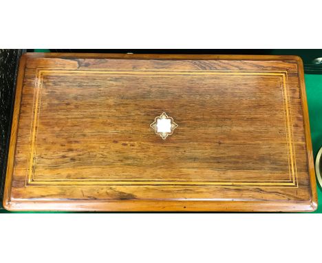 A Victorian rosewood satinwood strung and mother of pearl inlaid cased music box by Ami Rivenc No. 32527 playing ten popular 