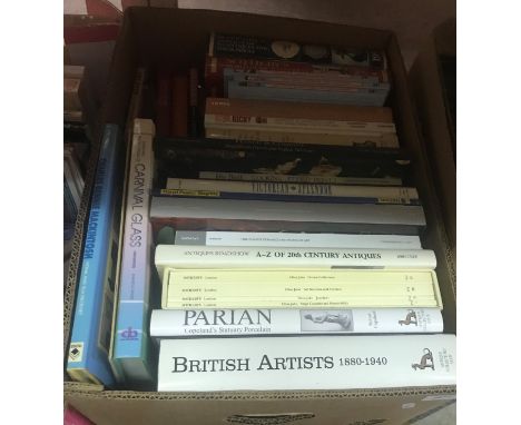 Three boxes of assorted books on antiques, art, collectables, etc. to include GEOFFREY A GODDEN "An Illustrated Encyclopedia 