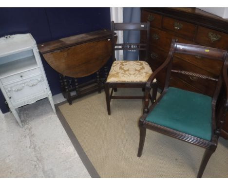 A set of four 19th Century mahogany bar back dining chairs with drop in seats on square legs united by stretchers, a 19th Cen