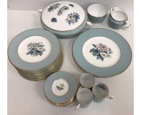 A Royal Worcester "Woodland" pattern dinner service comprising two vegetable tureens and covers, cream jug, sugar bowl, eleve