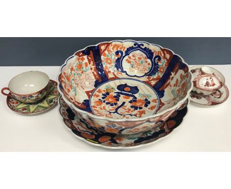 A 19th Century Japanese Meiji Period Imari scallop-edged bowl, 28.3 cm diameter, together with a similar Imari charger and a 