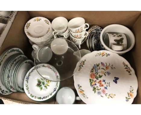 Four boxes of china ware to include various tea and dinner wares including Aynsley Cottage Garden, Royal Worcester "Worcester