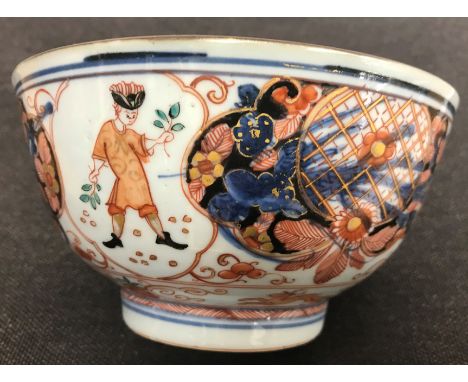 A 19th Century Chinese polychrome decorated bowl with European figure panel decoration, bearing blue underglazed mark with co