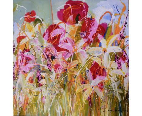 CLARE HOOPER (BRITISH, CONTEMPORARY) Flowers in Red and Pink, colour print on canvas, signed and dated '2004' lower right and