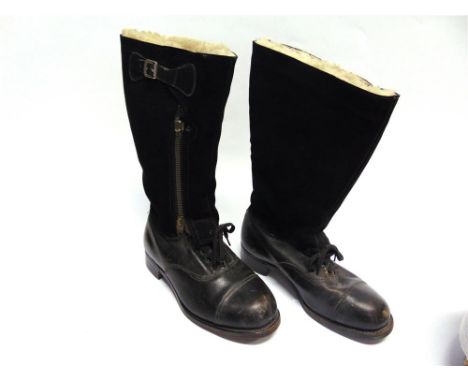 A PAIR OF R.A.F. STYLE 'ESCAPE' PATTERN FLYING BOOTS black with suede uppers, the zip tags with ordnance arrow mark, approxim