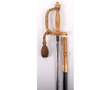 Fine George VI Court Sword, blade etched and polished with the crowned GVIR cipher, crossed polearms and foliage, gilt brass 