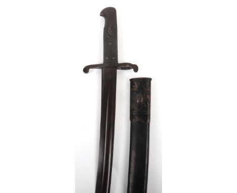 British 1856 Pattern Bayonet for the Enfield Rifle, blackened ‘yataghan’ blade stamped with crowned VR, Enfield inspector’s m