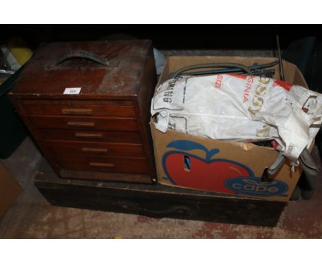 A CARPENTERS TOOL BOX, A TOOL CHEST AND A SELECTION OF VARIOUS TOOLS