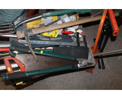 A WHEEL BARROW TOGETHER WITH LARGE QUANTITY OF ASSORTED TOOLS
