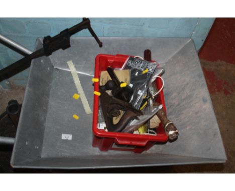 A WHEEL BARROW TOGETHER WITH A SMALL QUANTITY OF TOOLS 