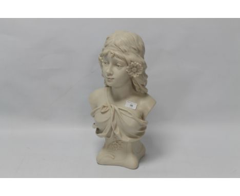 A LARGE ART NOUVEAU MOULDED BUST OF A GIRL SIGNED BOZZELLES, 48 cm high 