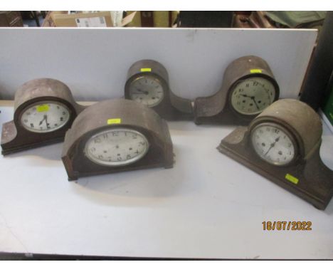 A group of five mahogany and oak cased early 20th century mantel clocks to include a Bravingtons Ltd clock with Wurttemberg m