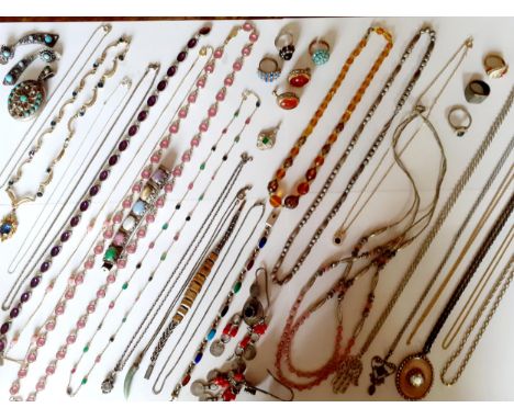 Vintage costume jewellery to include an Austrian pink crystal and gold tone necklace, a Mexican silver and coloured stone bra